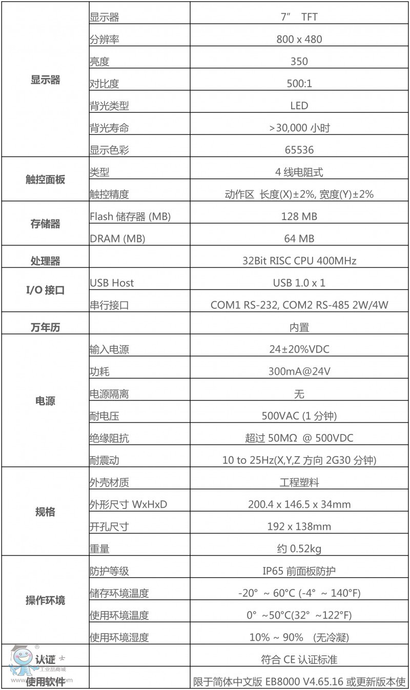 威綸通觸摸屏TK6071IQ技術(shù)參數(shù)