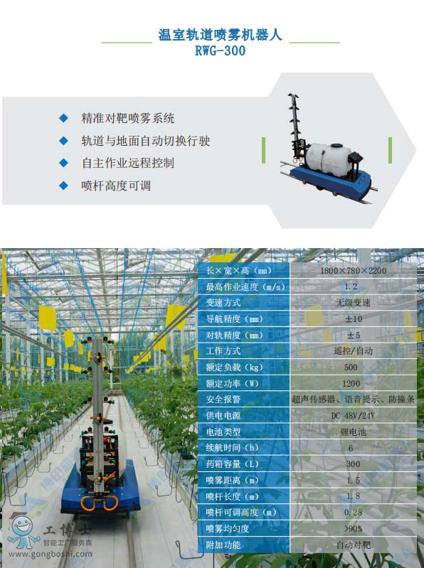 溫室軌道噴霧機器人參數
