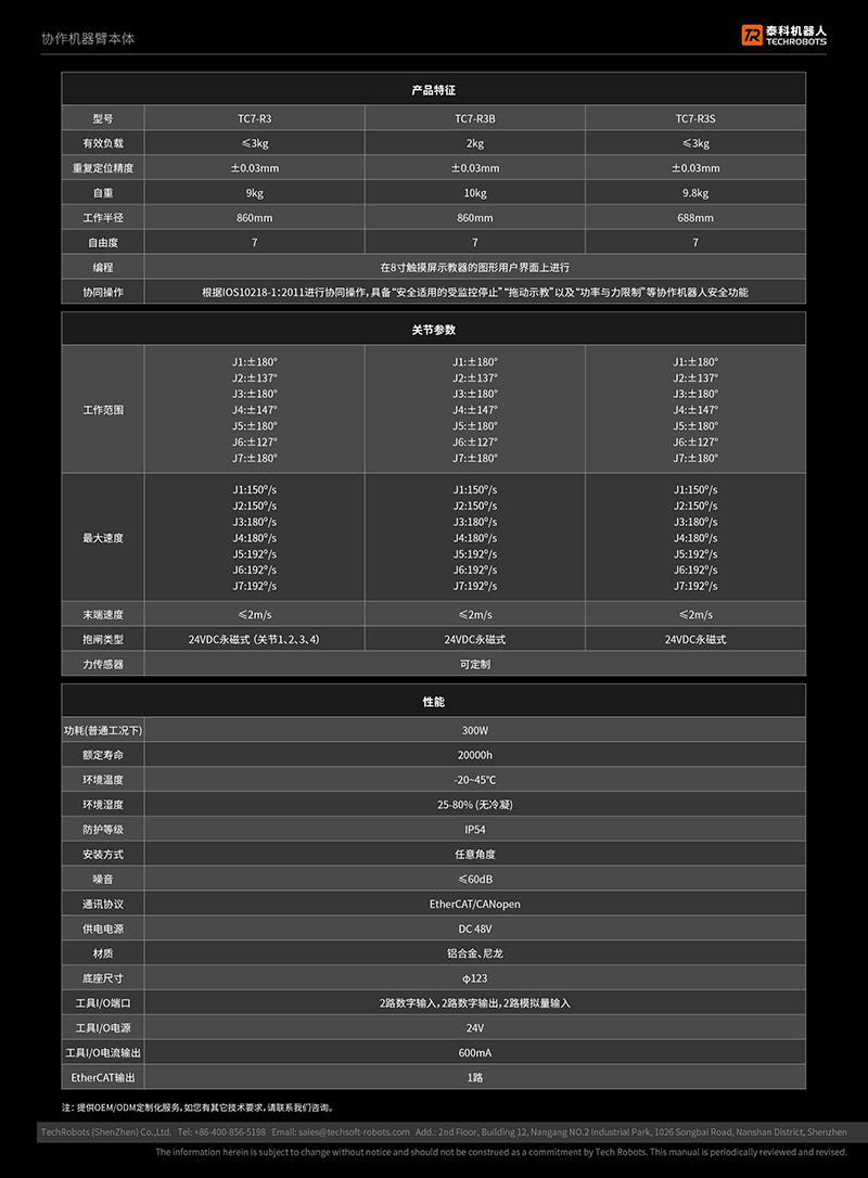 七軸協作機器人選型參數